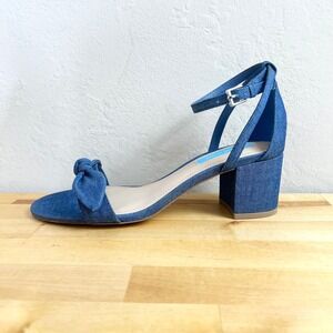Draper James Heels Preston Denim Ankle Strap Sandals Blue Bow Size 7.5